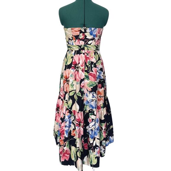 Eliza J Floral Strapless Midi Dress 4P high low ruffle petite wedding guest - Picture 3 of 13